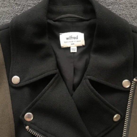 NWOT Wilfred Aritzia Moto Jacket Black Olive Khaki Fabric Made in Japan 2 - Picture 6 of 6